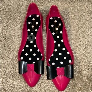 Kate Spade Pink and Black Polka Dot Flats